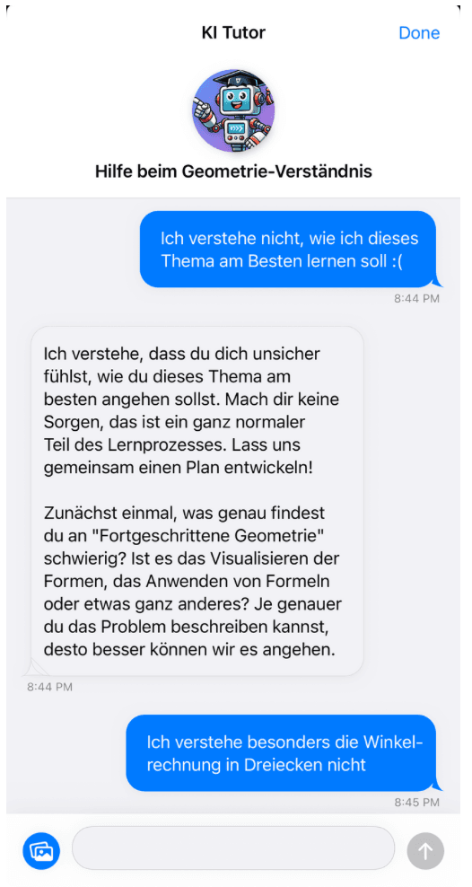 iPhone Screenshot des Prometheus KI-Tutors mit personalisierten Erklärungen für Schüler